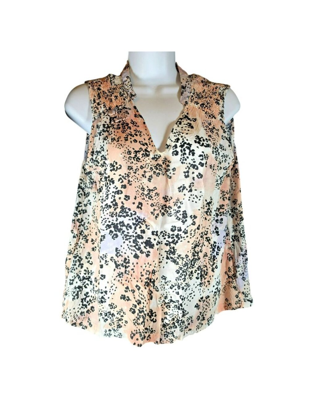 Cloth & Stone Anthropologie Smocked Sleeveless Top Large Pink Black Animal Print